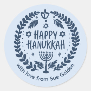 Pegatina Redonda FELIZ Personalizado HAPPY HANUKKAH Moderno, capric