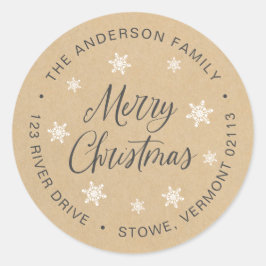 Pegatina Redonda Feliz Personalizado navideño Kraft Brown Dirección