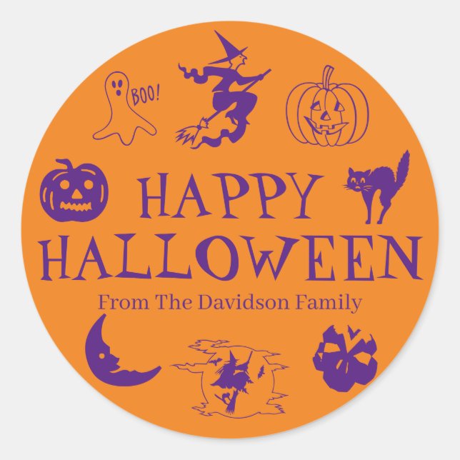 Pegatina Redonda Feliz personalizar de Halloween regalos de regalo (Anverso)