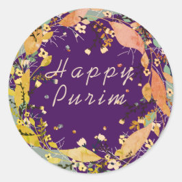 Pegatina Redonda Feliz Personalizar de Purim Leafy Wreath