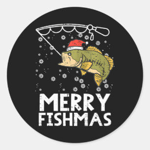 Pegatina Redonda Feliz Pescado Pesca Navidades Papá Hombres