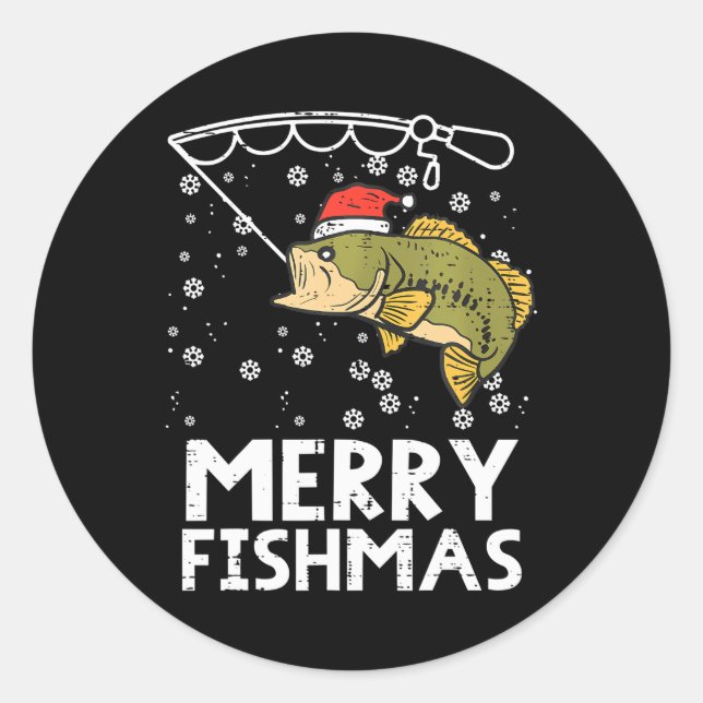 Pegatina Redonda Feliz Pescado Pesca Navidades Papá Hombres (Anverso)
