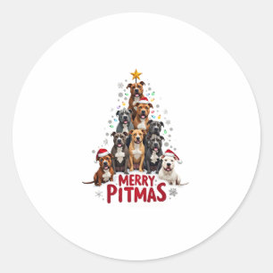 Pegatina Redonda Feliz Pitmas Pitbull Perro Suéter Feo De Navidad T