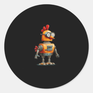 Pegatina Redonda Feliz Pollo Robot Con Ia Para Amante De Robots Int