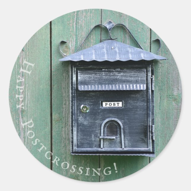 Pegatina Redonda ¡Feliz Postal! Buzón. (Anverso)