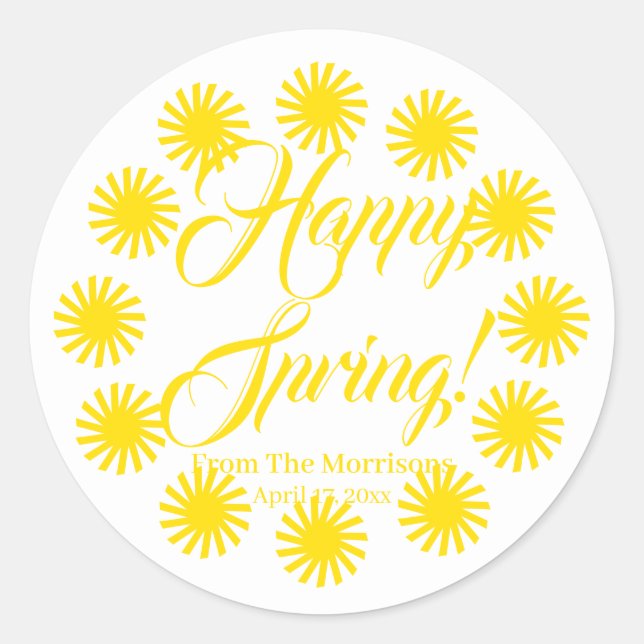 Pegatina Redonda Feliz Primavera amarillo personalizado guion alegr (Anverso)