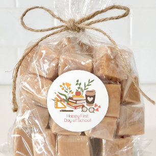 Pegatina Redonda Feliz primer día de clases