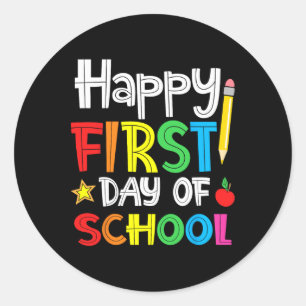 Pegatina Redonda Feliz Primer Día De Clases Bienvenido De Nuevo A L