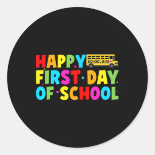 Pegatina Redonda Feliz Primer Día De Conductor De Autobús Escolar B