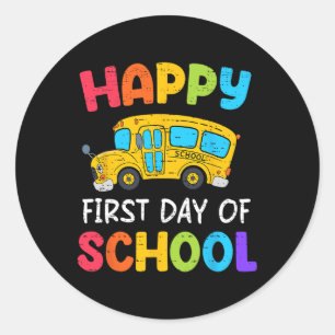 Pegatina Redonda Feliz Primer Día De Conductor De Autobús Escolar D