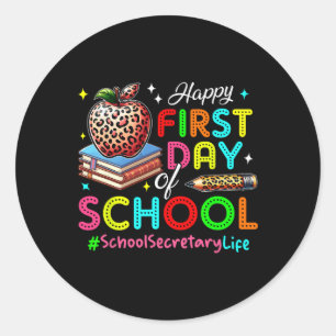 Pegatina Redonda Feliz Primer Día De Disfraces De Secretario Escola
