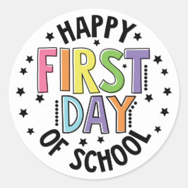 Pegatina Redonda Feliz Primer Día De Educación Escolar De Maestros