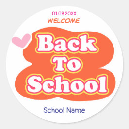 Pegatina Redonda Feliz Primer Día De Escuela BIENVENIDOS