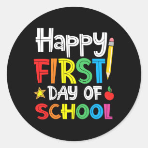 Pegatina Redonda Feliz Primer Día De La Escuela Bienvenido De Nuevo