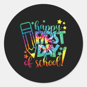 Pegatina Redonda Feliz Primer Día De La Escuela De Vuelta A La Escu