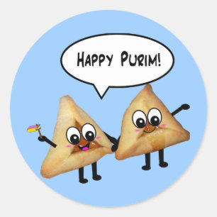 Pegatina Redonda Feliz Purim hamantaschen