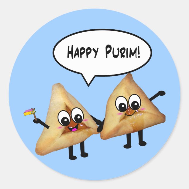 Pegatina Redonda Feliz Purim hamantaschen (Anverso)