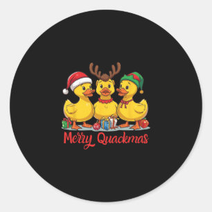 Pegatina Redonda Feliz Quackmas Navidad Sombrero de Santa Reno Ciel