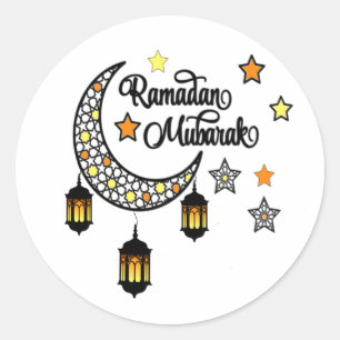Pegatina Redonda Feliz Ramadán Mubarak Kareem Linterna de media lun
