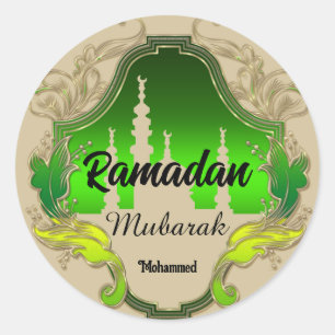 Pegatina Redonda Feliz Ramadán Mubarak Kareem nombre personalizado
