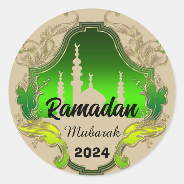 Pegatina Redonda Feliz Ramadán Mubarak Kareem personalizado 2024 (Anverso)