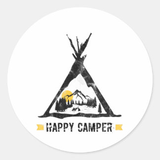 Pegatina Redonda Feliz regalo de la autovía de Camper Camping Carav