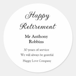 Pegatina Redonda Feliz retiro añadir nombre años de servicio jubila