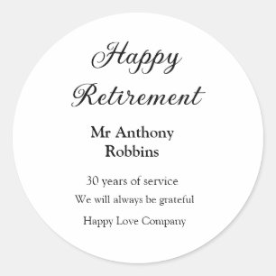 Pegatina Redonda Feliz retiro añadir nombre años de servicio jubila