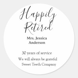 Pegatina Redonda Feliz retiro añadir nombre años de servicio jubila