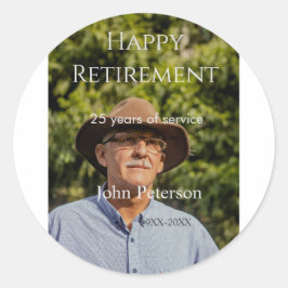 Pegatina Redonda Feliz retiro foto nombre años de servicio