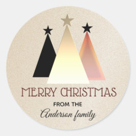 Pegatina Redonda Feliz Rosa navideño Gold Monogramado