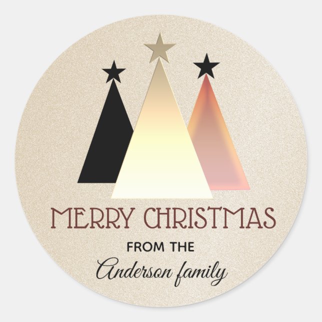 Pegatina Redonda Feliz Rosa navideño Gold Monogramado (Anverso)