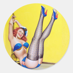 Pegatina Redonda Feliz Sailor Pin Up