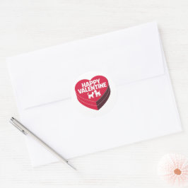 Pegatina Redonda Feliz San Valentín, caja de cigarrillos y silueta 