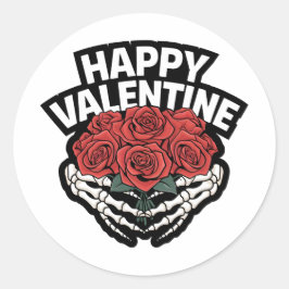 Pegatina Redonda Feliz San Valentín, incluso los huesos necesitan a