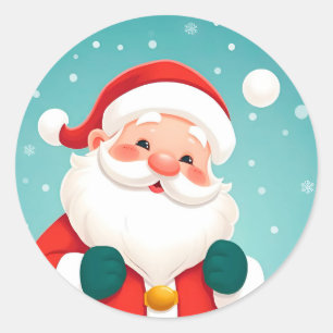 Pegatina Redonda Feliz Santa Claus en Escena Invernal Nevada