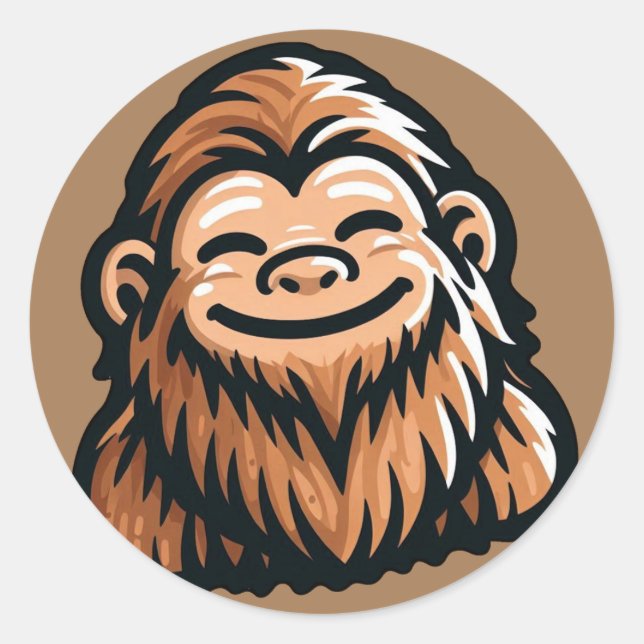 Pegatina Redonda Feliz Sasquatch - Sonriente pie grande (Anverso)