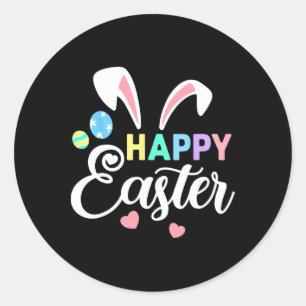 Pegatina Redonda Feliz Semana Santa Conejo Huevos de Pascua Conejo 