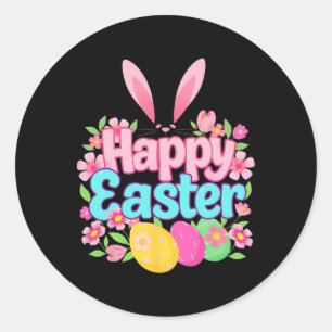Pegatina Redonda Feliz Semana Santa Conejo Traje Pascua Huevo Nest 