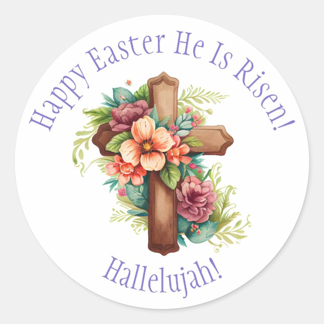 Pegatina Redonda Feliz Semana Santa Religioso, él es Risen Halleluj (Anverso)