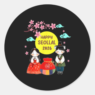 Pegatina Redonda Feliz Seollal Coincidencia Lunar Coreana
