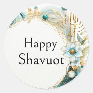 Pegatina Redonda Feliz Shavuot - Oro Azul Ágata