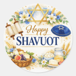 Pegatina Redonda Feliz Shavuot Sticker, Fiesta Judía, Judaica