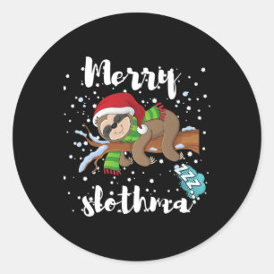 Pegatina Redonda Feliz Slothmas Perezoso Amante del Sloth Navidad N