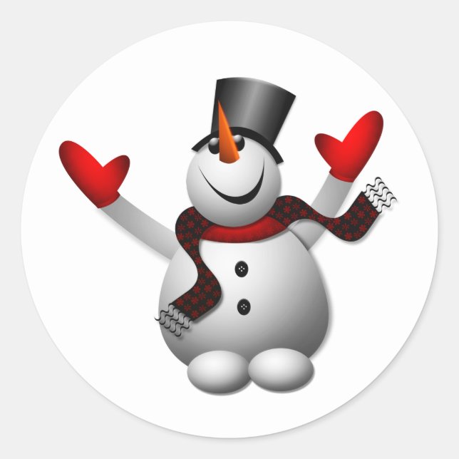 Pegatina Redonda Feliz Snowman (Anverso)