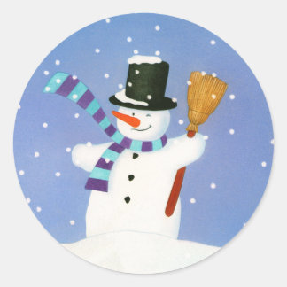 Pegatina Redonda Feliz Snowman