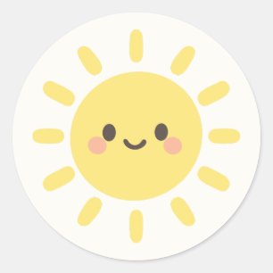 Pegatina Redonda Feliz Sol Amarillo con Cara Sonriente 