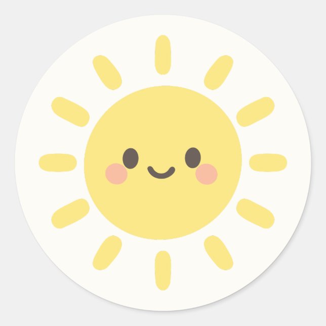 Pegatina Redonda Feliz Sol Amarillo con Cara Sonriente  (Anverso)