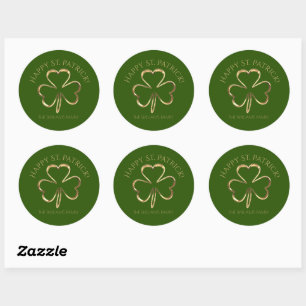 Pegatina Redonda Feliz St. Patrick Green y Gold Shamrock Clover