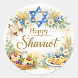 Pegatina Redonda Feliz Sticker de Shavuot, Estrella de David